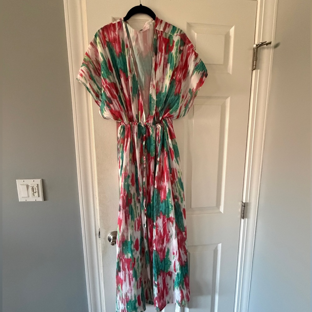 Cupshe NWT SZ L Teal, Red & White Maxi Swim Cover-Up - Picture 4 of 5